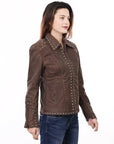 ADJKTLTR04 Genuine Vintage leather Women shirt jacket dress ladies girl