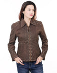 ADJKTLTR04 Genuine Vintage leather Women shirt jacket dress ladies girl