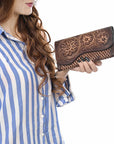 Clutch Beautifully Hand Tooled Genuine Leather women bag western handbag purse