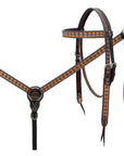 BAR H EQUINE Western Handtooled Leather Horse Headstall & Breast Collar Set