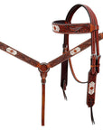 BAR H EQUINE Western Handtooled Leather Horse Headstall & Breast Collar Set