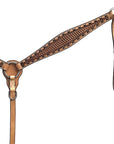 BAR H EQUINE Western Handtooled Leather Horse Headstall & Breast Collar Set