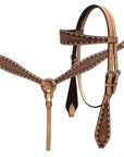 BAR H EQUINE Western Handtooled Leather Horse Headstall & Breast Collar Set