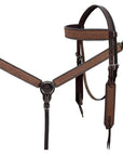 BAR H EQUINE Western Handtooled Leather Horse Headstall & Breast Collar Set