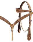 BAR H EQUINE Western Handtooled Leather Horse Headstall & Breast Collar Set
