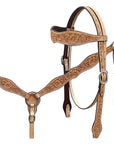BAR H EQUINE Western Handtooled Leather Horse Headstall & Breast Collar Set