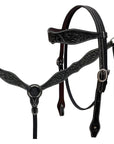 BAR H EQUINE Western Handtooled Leather Horse Headstall & Breast Collar Set