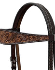 BAR H EQUINE Western Handtooled Leather Horse Headstall & Breast Collar Set