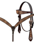 BAR H EQUINE Western Handtooled Leather Horse Headstall & Breast Collar Set