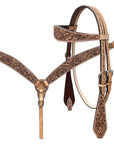 BAR H EQUINE Western Handtooled Leather Horse Headstall & Breast Collar Set