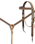 BAR H EQUINE Western Handtooled Leather Horse Headstall & Breast Collar Set
