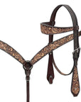 BAR H EQUINE Western Handtooled Leather Horse Headstall & Breast Collar Set