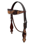 BAR H EQUINE Western Handtooled Leather Horse Headstall & Breast Collar Set