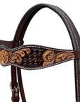 BAR H EQUINE Western Handtooled Leather Horse Headstall & Breast Collar Set
