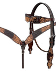 BAR H EQUINE Western Handtooled Leather Horse Headstall & Breast Collar Set