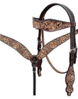 BAR H EQUINE Western Handtooled Leather Horse Headstall & Breast Collar Set