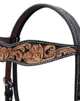 BAR H EQUINE Western Handtooled Leather Horse Headstall & Breast Collar Set