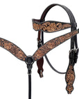 BAR H EQUINE Western Handtooled Leather Horse Headstall & Breast Collar Set