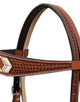 BAR H EQUINE Western Handtooled Leather Horse Headstall & Breast Collar Set