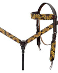 BAR H EQUINE Western Handtooled Leather Horse Headstall & Breast Collar Set