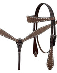 BAR H EQUINE Western Handtooled Leather Horse Headstall & Breast Collar Set