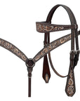 BAR H EQUINE Western Handtooled Leather Horse Headstall & Breast Collar Set