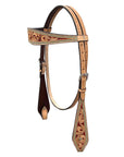 BAR H EQUINE Western Handtooled Leather Horse Headstall & Breast Collar Set