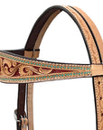 BAR H EQUINE Western Handtooled Leather Horse Headstall & Breast Collar Set