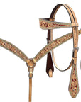 BAR H EQUINE Western Handtooled Leather Horse Headstall & Breast Collar Set