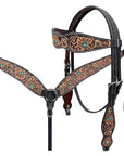BAR H EQUINE Western Handtooled Leather Horse Headstall & Breast Collar Set