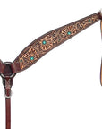 BAR H EQUINE Western Handtooled Leather Horse Headstall & Breast Collar Set
