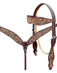 BAR H EQUINE Western Handtooled Leather Horse Headstall & Breast Collar Set