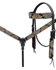 BAR H EQUINE Western Handtooled Leather Horse Headstall & Breast Collar Set