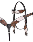 BAR H EQUINE Western Handtooled Leather Horse Headstall & Breast Collar Set
