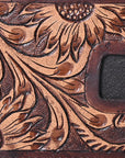 BAR H EQUINE Genuine Leather Rodeo Bifold Money Clip Wallet For Men Women Brown With Floral Hand Carved Tooled