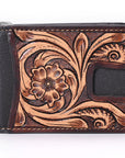 BAR H EQUINE Genuine Leather Rodeo Bifold Money Clip Wallet For Men Women Brown With Floral Hand Carved Tooled