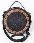 American Darling Hand Tooled & Hair On Crocodile Genuine Leather Canteen Bag