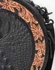 American Darling Hand Tooled & Hair On Crocodile Genuine Leather Canteen Bag