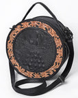 American Darling Hand Tooled & Hair On Crocodile Genuine Leather Canteen Bag