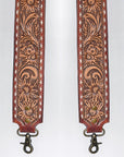 48 In American Darling Gorgeous Floral Hand Carved Genuine Leather Bag Strap With Flower Hand Tooled Design Brown Adbt147C