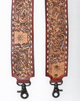 48 In American Darling Gorgeous Floral Hand Carved Genuine Leather Bag Strap With Flower Hand Tooled Design Brown Adbt147D