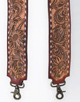 48 In American Darling Gorgeous Floral Hand Carved Genuine Leather Bag Strap With Flower Hand Tooled Design Brown Adbt147F