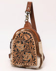 American Darling Hand Curved & Hair On Genuine Leather Sling Bag | Curved Travel Jewelry Case