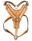 L M Hilason Western Padded Dog Harness Genuine Leather Stainless Steel Tan