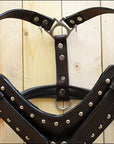 Large Leather Dog Harness Brown Genuine With Leash Hilason