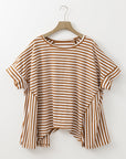 Alia Stripe Batwing Sleeve Crewneck Oversized Top