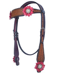 Bar H Equine Daisy Nash Floral Hand Tooled Horse Western Leather One Ear Headstall Brown