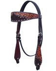 Bar H Equine Horse LeatherLeaf Hand Carved One Ear Headstall Brown