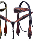 Bar H Equine Horse LeatherLeaf Hand Carved One Ear Headstall Brown