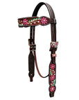 Bar H Equine Horse Leather Floral Hand Painted Breast Collar Brown